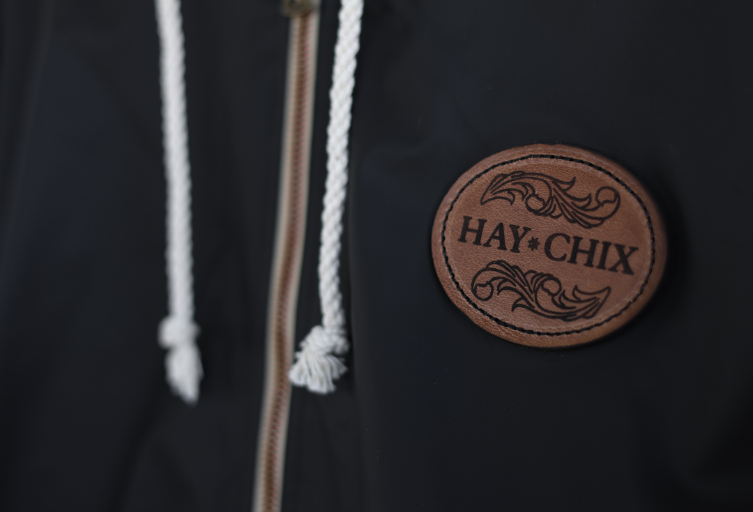 Hay Chix Rain Jacket + Leather Patch