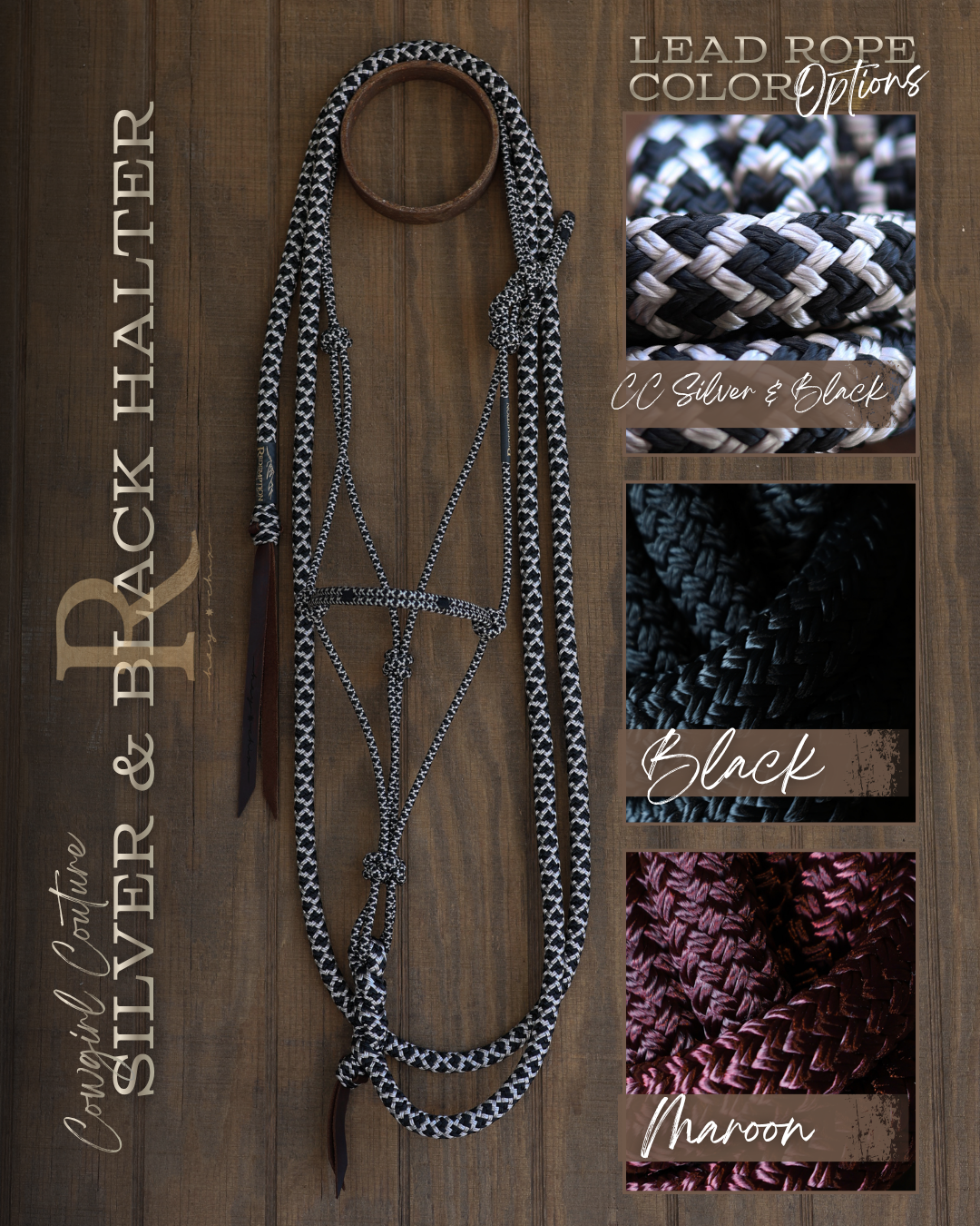 Timeless Halter & Lead Rope Set- Cowgirl Couture Silver & Black