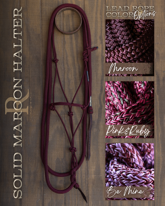 Timeless Halter & Lead Rope Set- Solid Maroon