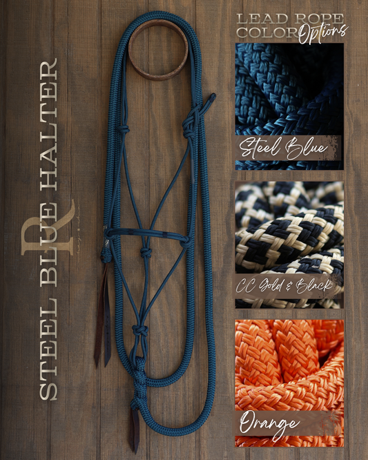Timeless Halter & Lead Rope Set- Solid Steel Blue