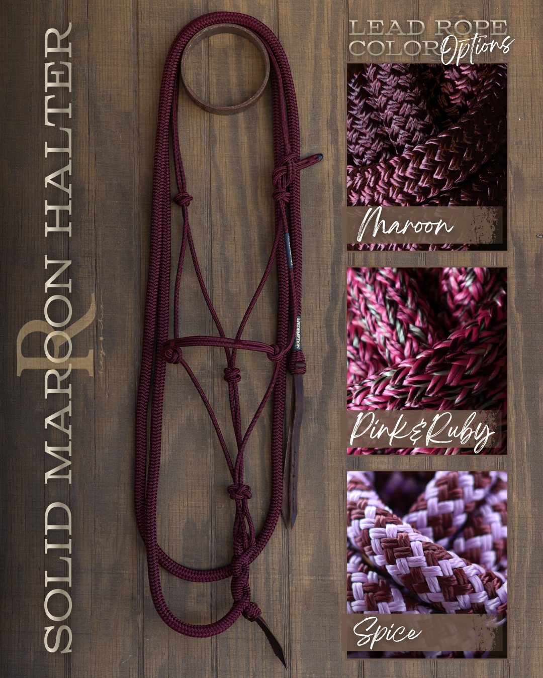 Timeless Halter & Lead Rope Set- Solid Maroon